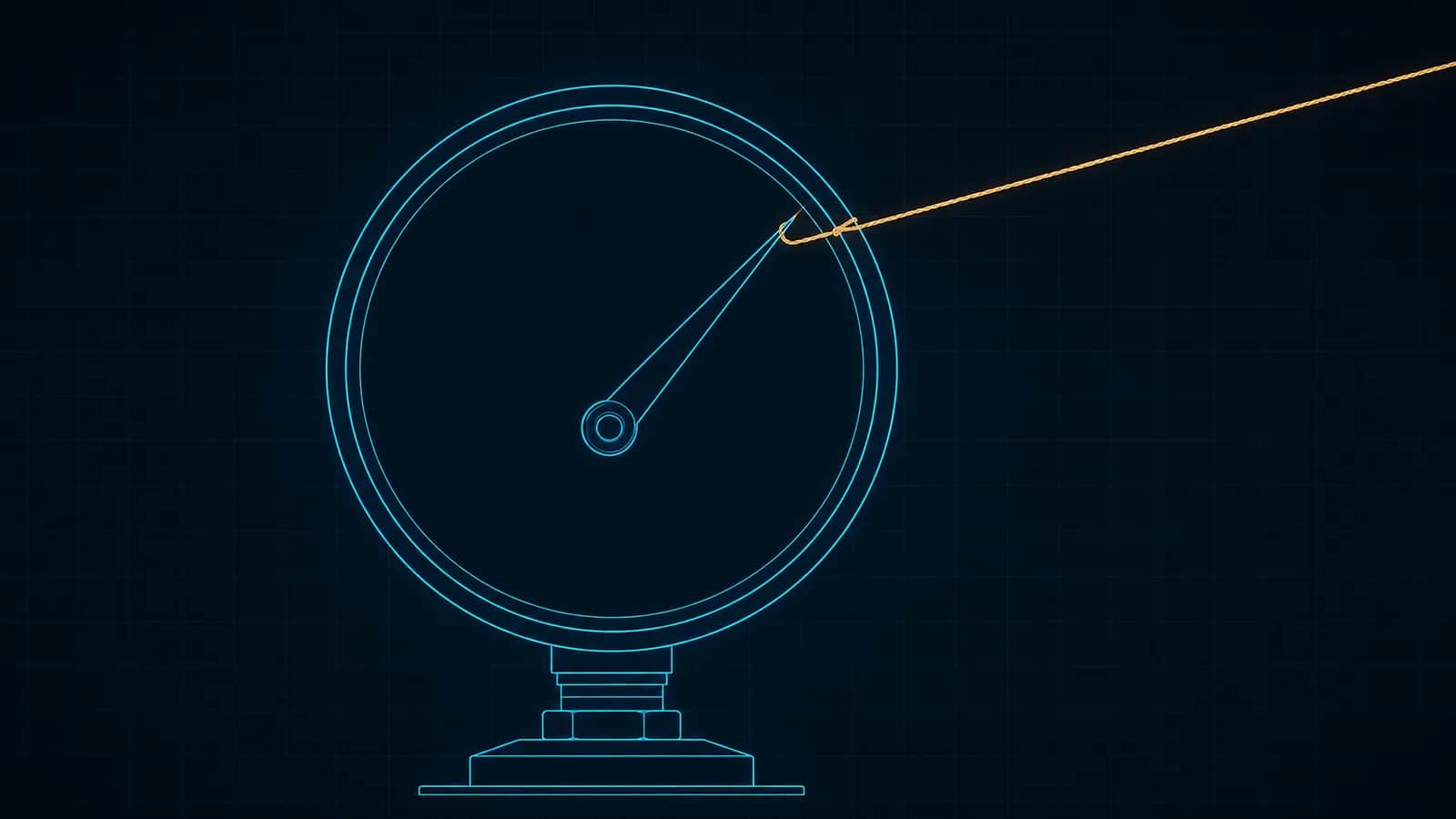 Стрелку измерительного прибора удерживает натянутый трос, уходящий за кадр
